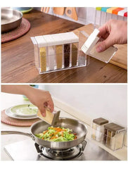 Spice Jars Dispenser | Masala Rack Easy Flow Storage | Crystal Seasoning Box Multicolour (Set of 6)