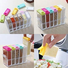 Spice Jars Dispenser | Masala Rack Easy Flow Storage | Crystal Seasoning Box Multicolour (Set of 6)