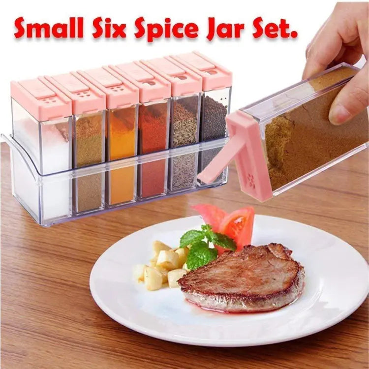 Spice Jars Dispenser | Masala Rack Easy Flow Storage | Crystal Seasoning Box Multicolour (Set of 6)