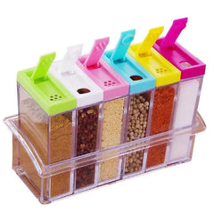 Spice Jars Dispenser | Masala Rack Easy Flow Storage | Crystal Seasoning Box Multicolour (Set of 6)