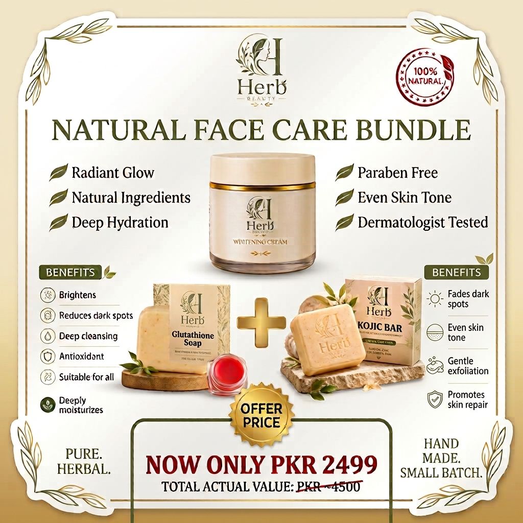 Natural Face Care Bundle – Kojic Bar, Glutathione Soap, Whitening Cream & Natural Lip Balm | Brighten, Even Tone & Glow Naturally